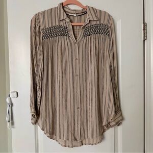 Anthropologie Floreat Textured Vertical Striped Blouse